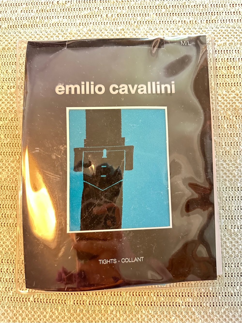 Emilio Cavallini Turquoise Black Faux Belt Tights M/L NIP Made Italy